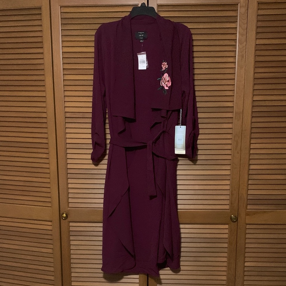 NWT Iris Los Angeles Embroidered Burgundy Wrap Dress Kimono Duster 3X